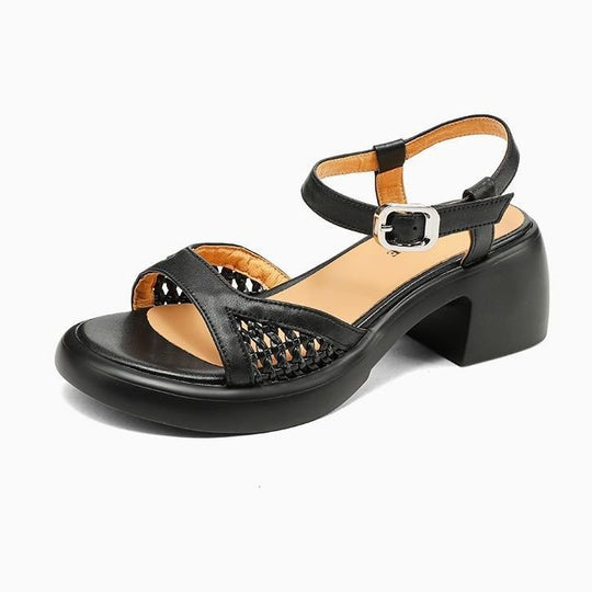 Damen elegante Plateau-Sandalen mit modischem Riemen und ergonomischem Fußbett EB