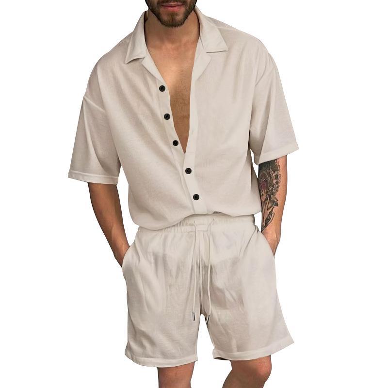 Herren Freizeit-Set mit lässigem Kurzarmhemd und elastischen Shorts EB