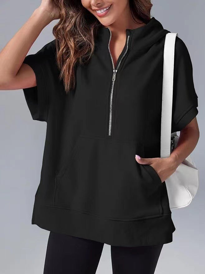Damen Lichtgewicht Kapuzenpullover mit halbem Reißverschluss und Taschen EB