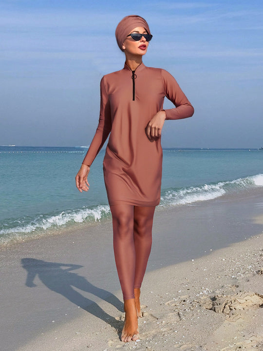 Damen Sportlicher Badeanzug mit langärmligem Design und hohem UV-Schutz EB