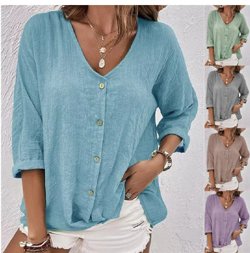 Damen Leichtes Viskosebluse mit Knopfleiste EB