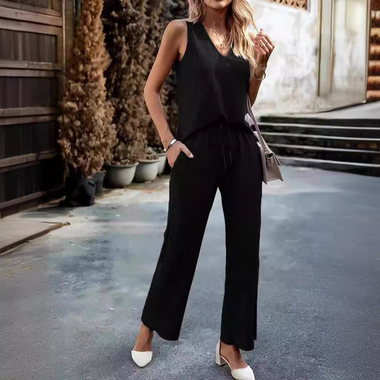 Damen Bequemes Jumpsuit mit weitem Bein und lässigem Schnitt EB