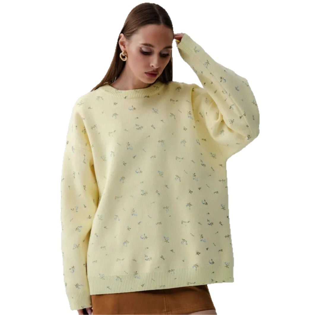Damen Oversized Strickpullover mit floralen Akzenten und weitem Schnitt EB