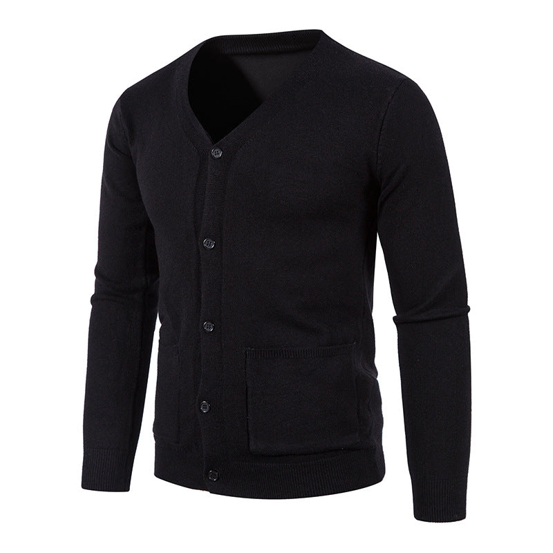Herren nan leichte Feinstrick-Strickjacke mit V-Ausschnitt, durchgehender Knopfleiste und aufgesetzten Taschen EB
