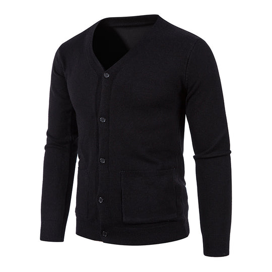 Herren nan leichte Feinstrick-Strickjacke mit V-Ausschnitt, durchgehender Knopfleiste und aufgesetzten Taschen EB