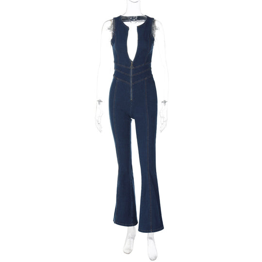 Damen Overall mit raffiniertem Ausschnitt und Schlaghose EB