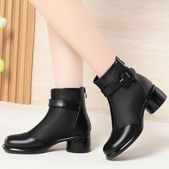 Damen Modische Stiefeletten mit strukturiertem Mesh-Einsatz und elegantem Riemen EB