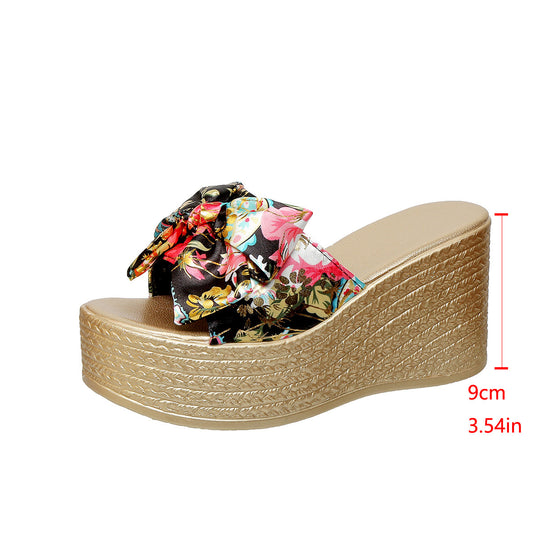 Damen Plattformsandalen mit dekorativem Schleifenakzent und rutschfester Sohle EB