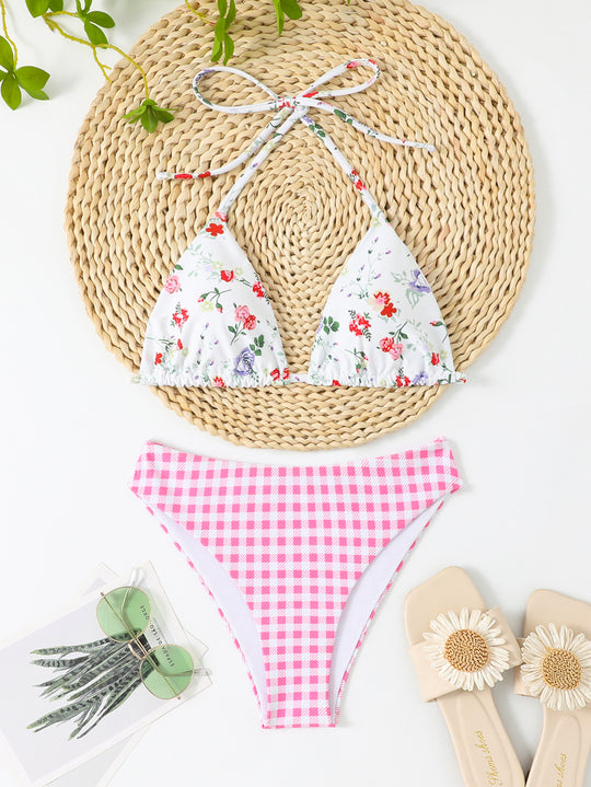 Damen Triangel-Bikini-Set mit verspieltem Knoten-Design und hoch geschnittenem Höschen EB