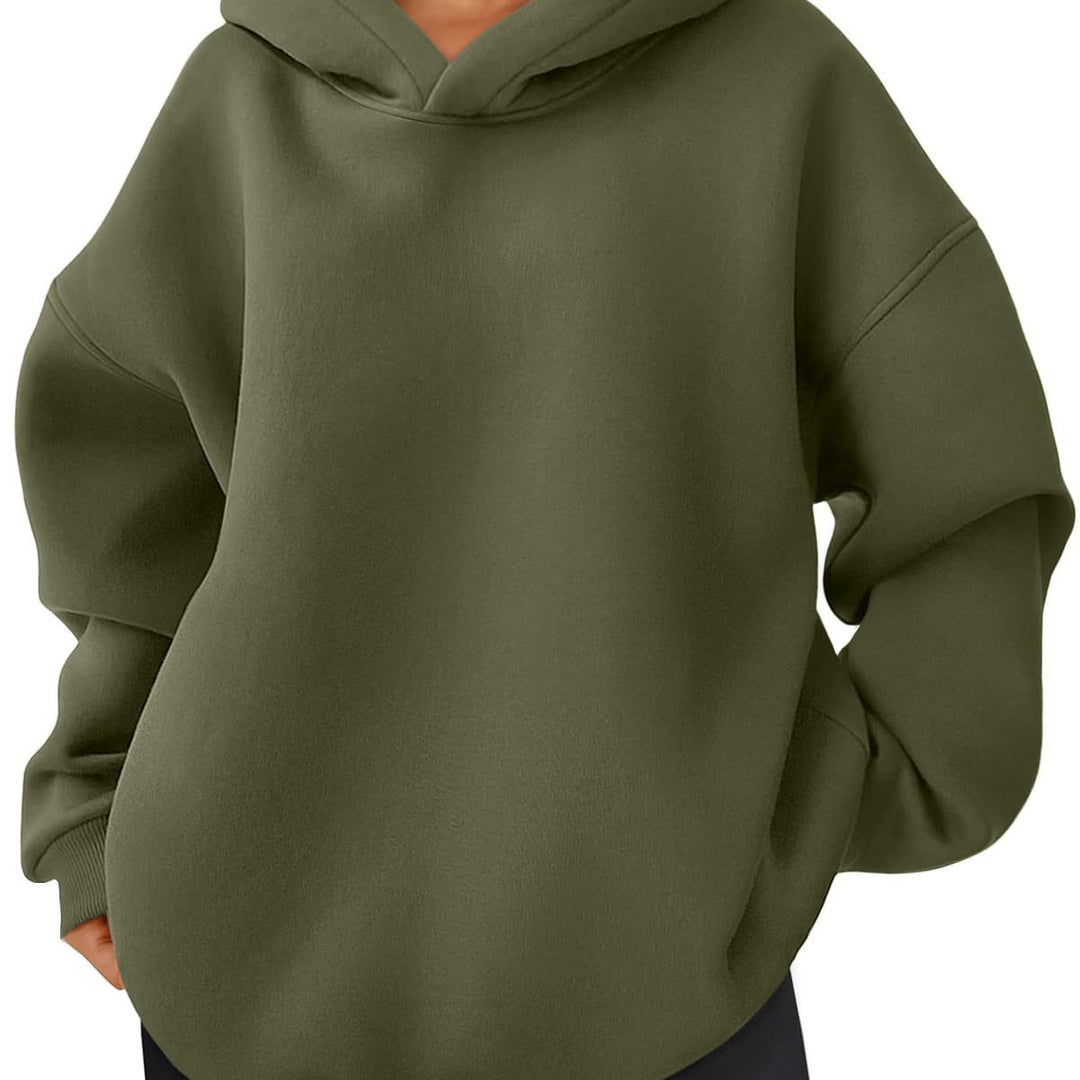Damen nan kastiger Kapuzenpullover mit doppellagiger Kapuze, überschnittener Schulter und längerem Rückenteil EB