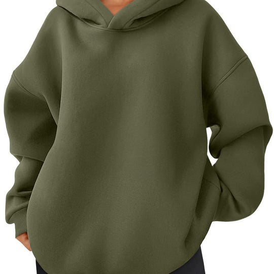 Damen nan kastiger Kapuzenpullover mit doppellagiger Kapuze, überschnittener Schulter und längerem Rückenteil EB