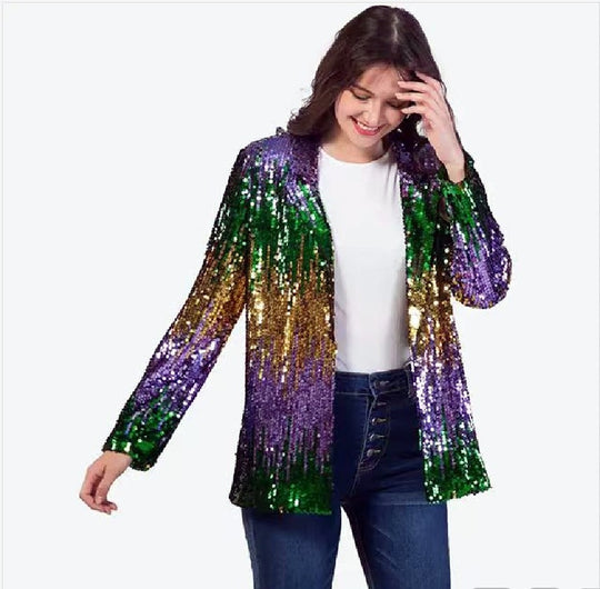 Damen Glitzernde Paillettenjacke mit offenem Schnitt und langem Arm EB