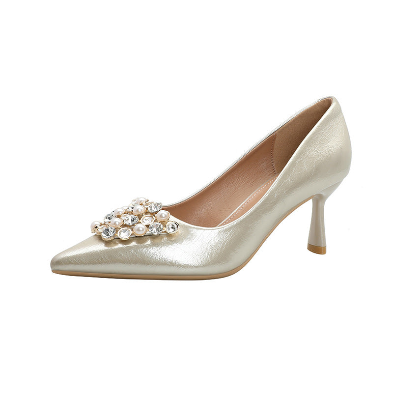 Damen elegante spitze Pumps mit strassverzierter Schleife EB