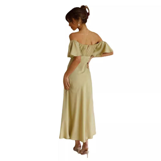 Damen Maxikleid mit voluminösen Rüschendetails und seitlichem Schlitz EB