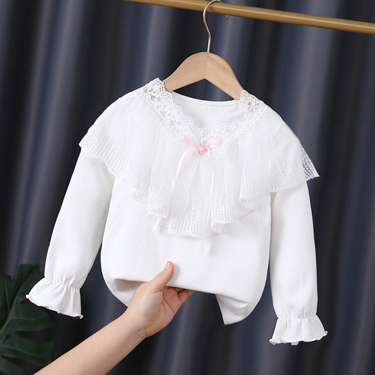Mädchen Langarmshirt mit eleganter Spitzenverzierung EB