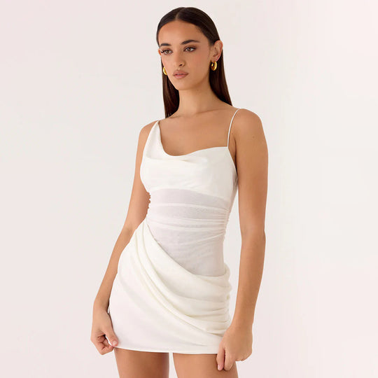 Damen Mini-Party Kleid mit asymmetrischem Ausschnitt und Taillierung EB