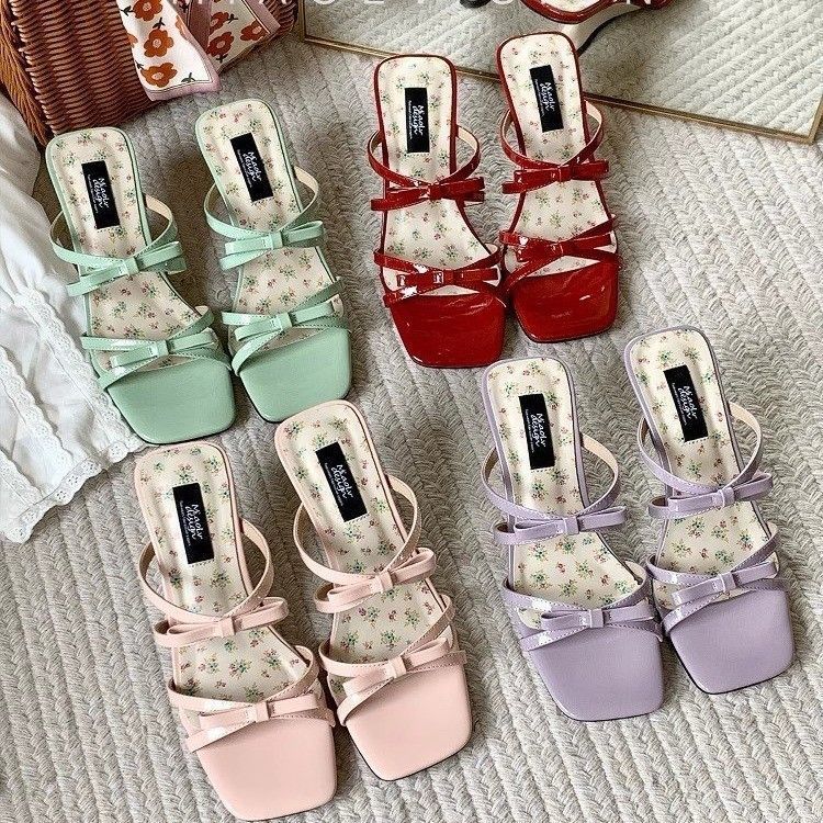 Damen elegante Mules mit zartem Schleifenakzent EB