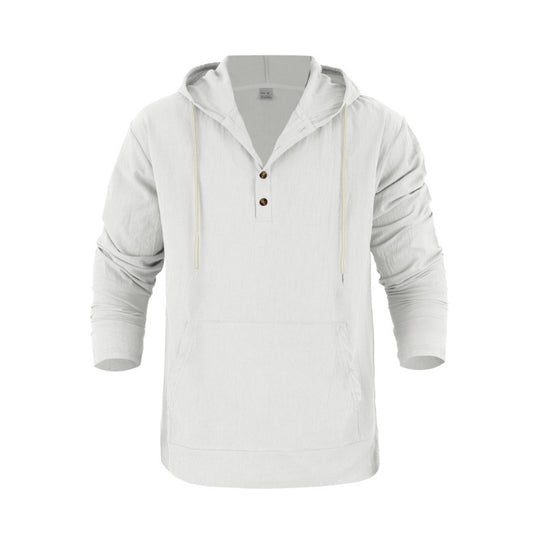Herren nan Leinenoptik Henley-Kapuzenpullover mit Knopfleiste und Kängurutasche EB