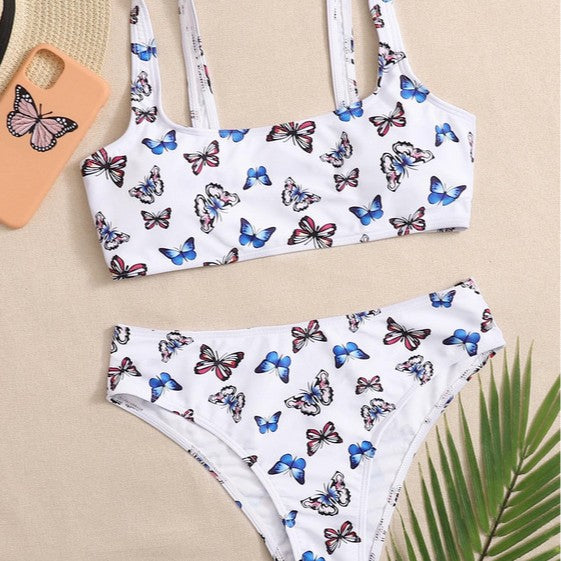 Damen Sportliches Bikini-Set mit verspieltem Schmetterlingsmuster EB