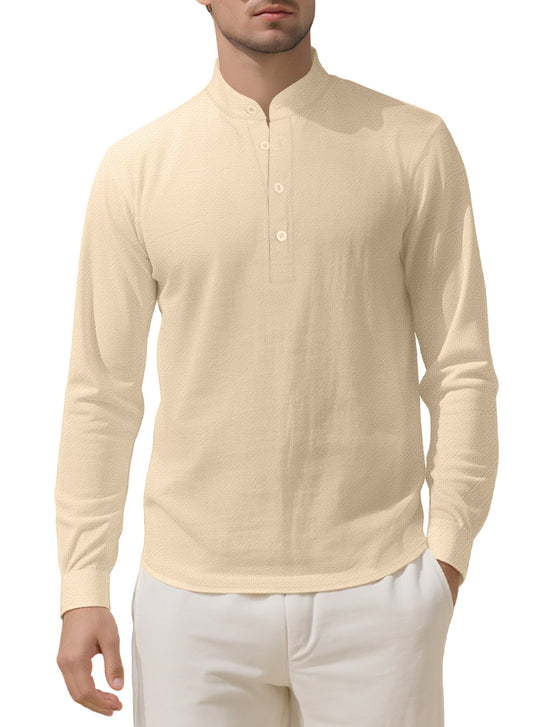 Herren Elegantes Langarmhemd mit Stehkragen und Knopfleiste EB