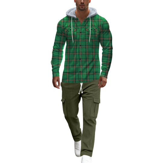 Herren gemusterte Kapuzenshirtjacke mit karierter Struktur und praktischen Taschen EB