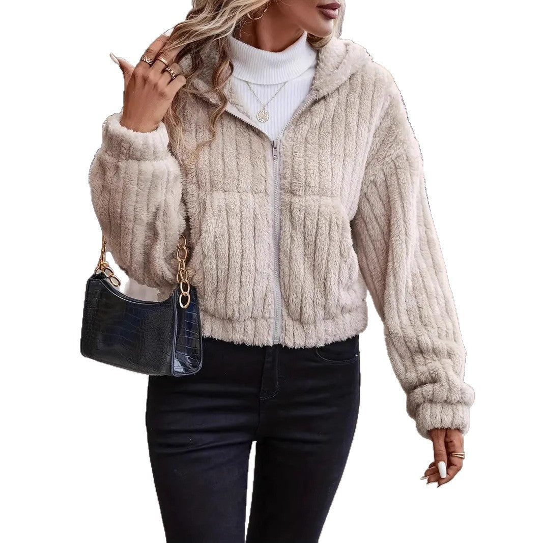 Damen weiche und stilvolle Fleecejacke mit hohem Kragen EB