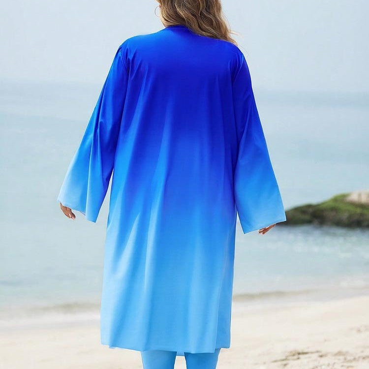 Damen cremiger Strandkleid mit langen Ärmeln und modischem Farbverlauf EB