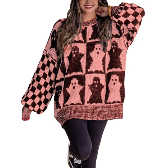 Damen Großer, gemütlicher Strickpullover mit Geisterdesign EB