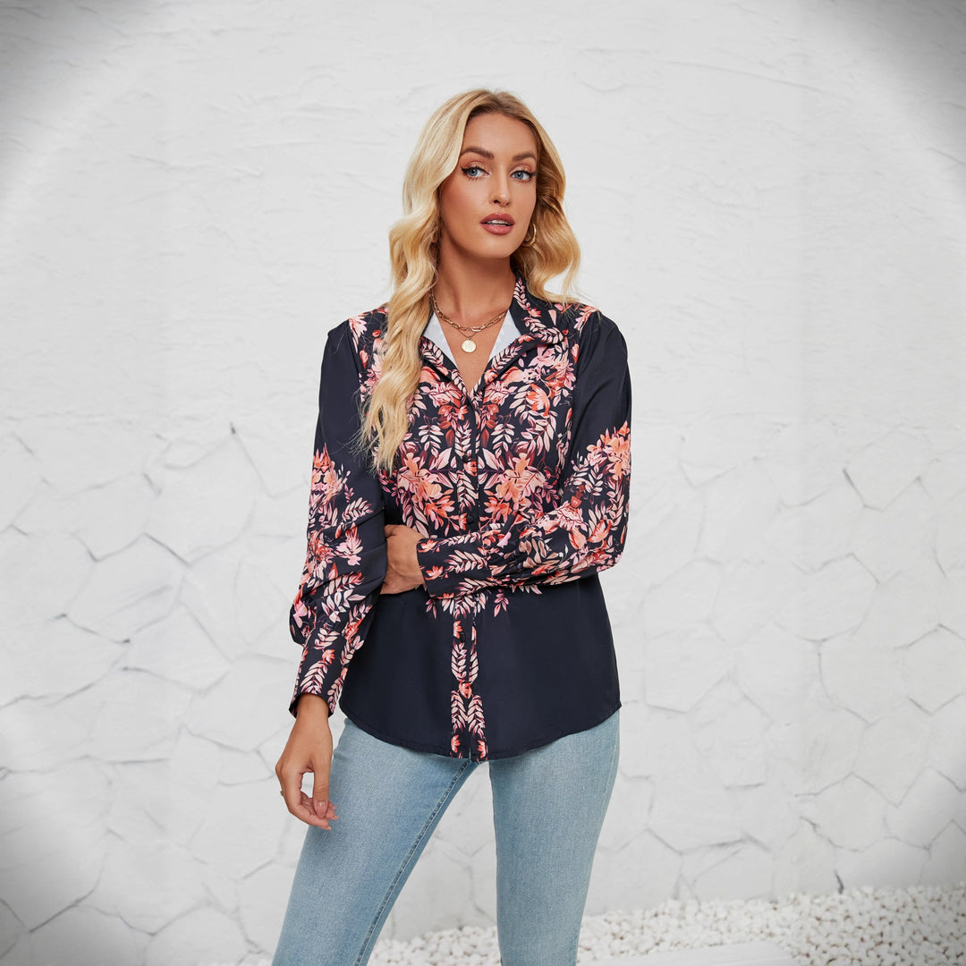 Damen Elegante Bluse mit floralem Design und voluminösen Ärmeln EB