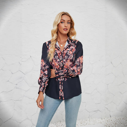 Damen Elegante Bluse mit floralem Design und voluminösen Ärmeln EB