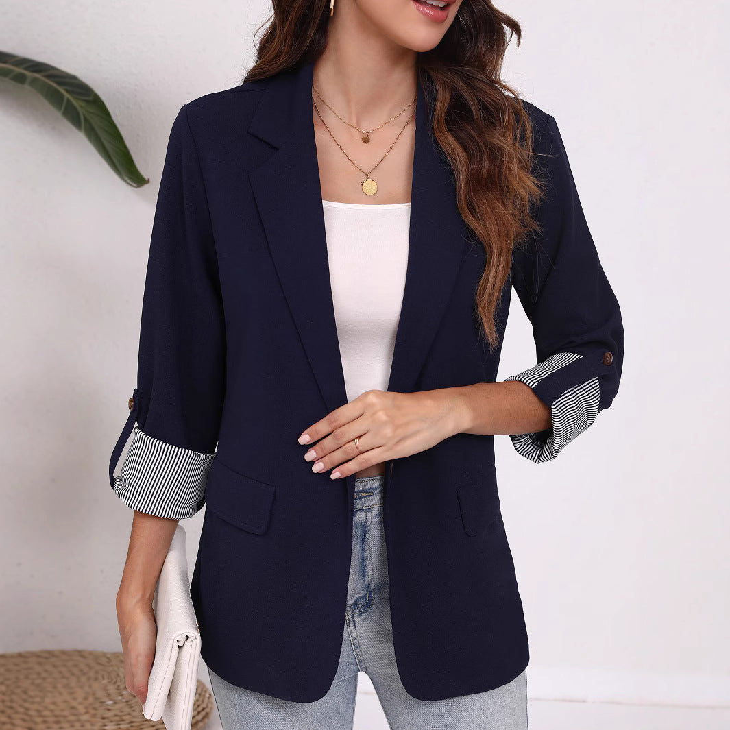 Damen Strukturierter Blazer mit modischem Kontrastärmel EB
