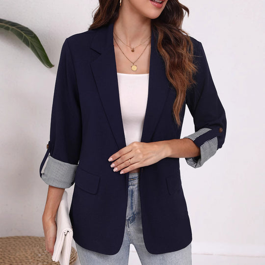 Damen Strukturierter Blazer mit modischem Kontrastärmel EB