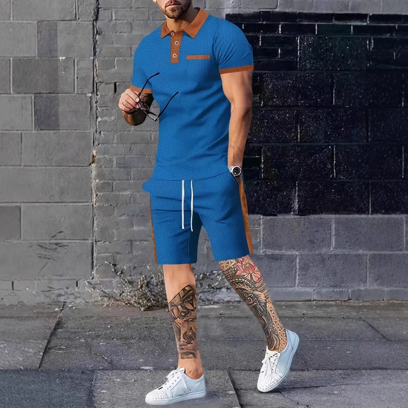 Herren Poloshirt und Shorts Set mit stylischem Kontrastdesign EB