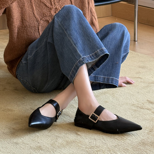 Damen Elegante Slingback-Ballerinas aus hochwertigem Leder mit modischem Riemchen EB
