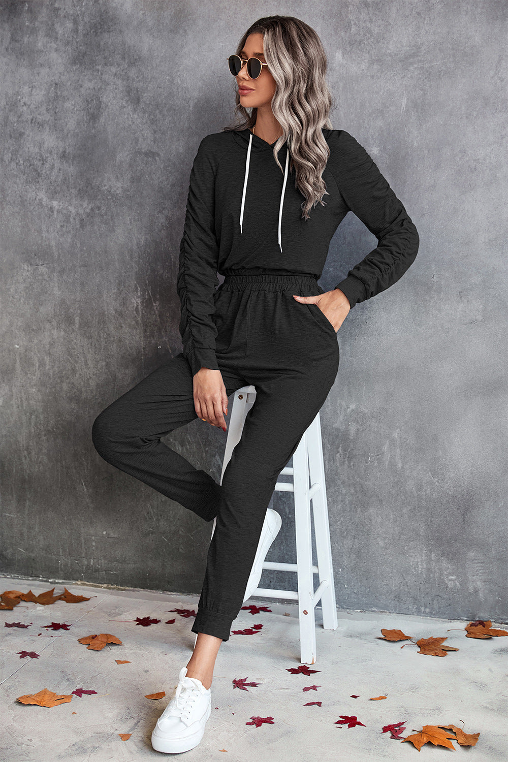 Damen bequemer Hoodie-Overall mit praktischen Taschen und elastischem Taillenzug EB