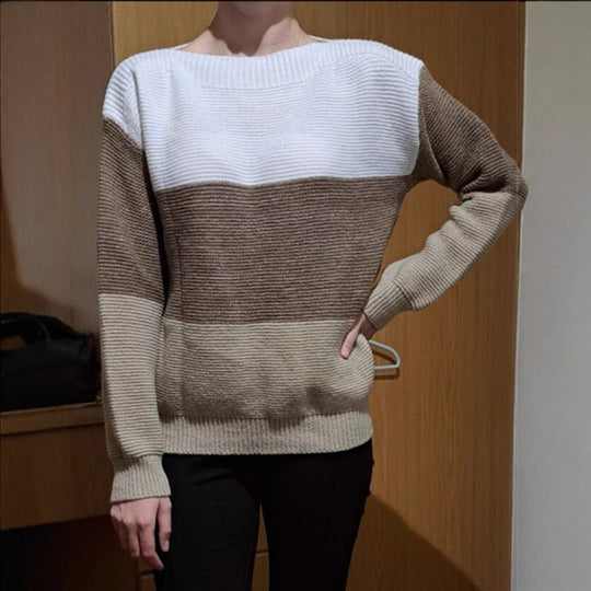 Damen Gemütlicher Strickpullover mit Farbblockdesign EB