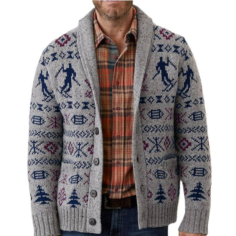 Herren Strickjacke mit exklusivem Norweger-Muster und praktischen Taschen EB