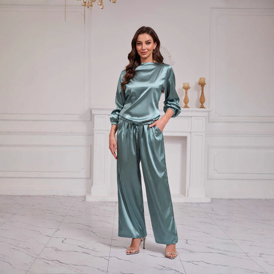 Damen Satin Freizeitanzug mit weitem Schnitt und eleganten Details EB