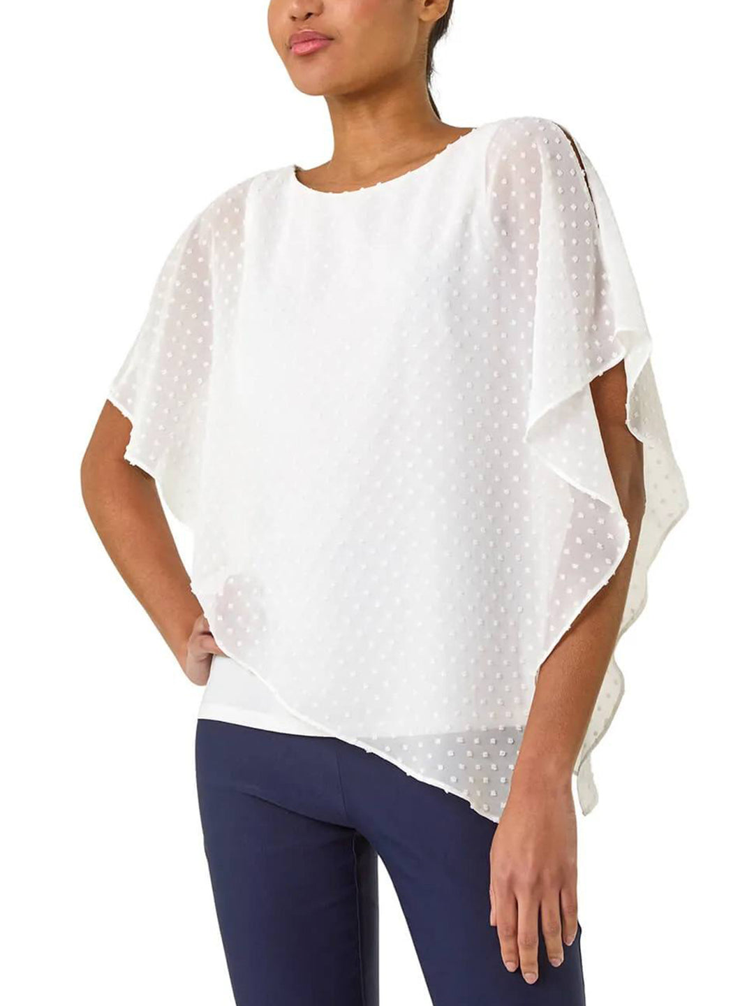 Damen leichtes Chiffon-Überwurfshirt mit Pünktchen und Fledermausärmeln EB