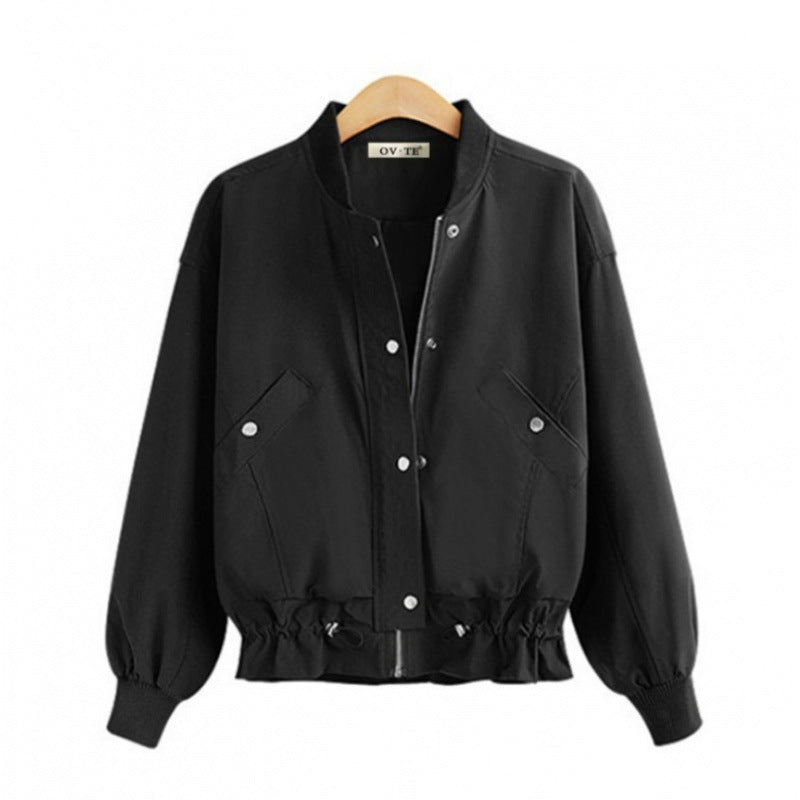 Damen Oversize Bomberjacke mit Tunnelzugbund, Druckknopfleiste und aufgesetzten Taschen EB