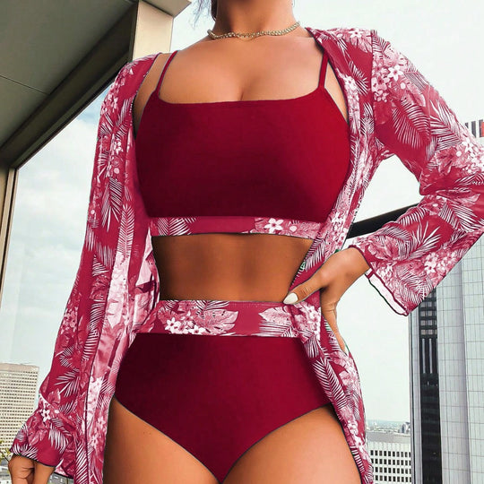 Damen Raffiniertes Bikini-Set mit transparentem Wickeltuch EB