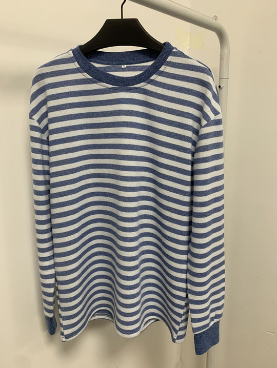 Damen bequemes Langarmshirt mit gestreiftem Design und Rundhalsausschnitt EB