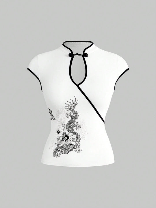 Damen Chinesische Seidenbluse mit kunstvollem Drachenmotiv EB