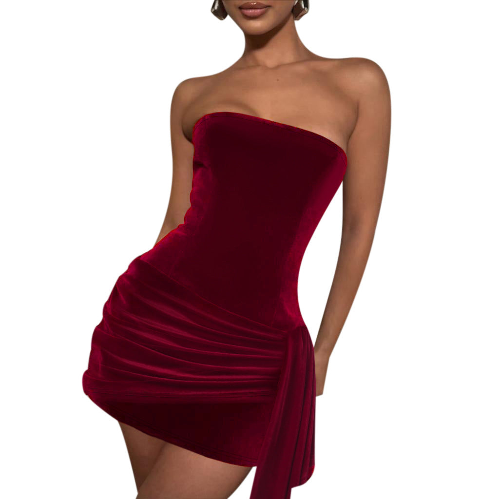 Damen verführerisches Bustier-Kleid mit asymmetrischem Rüschensaum EB