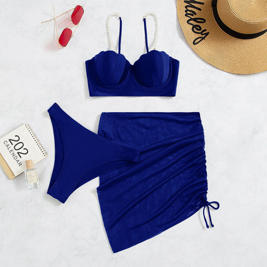 Damen Bandeau-Bikini mit eleganten Perlen-Trägern EB