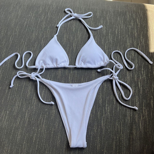 Damen Triangel-Bikini mit verstellbaren Trägern und Ripp-Design EB