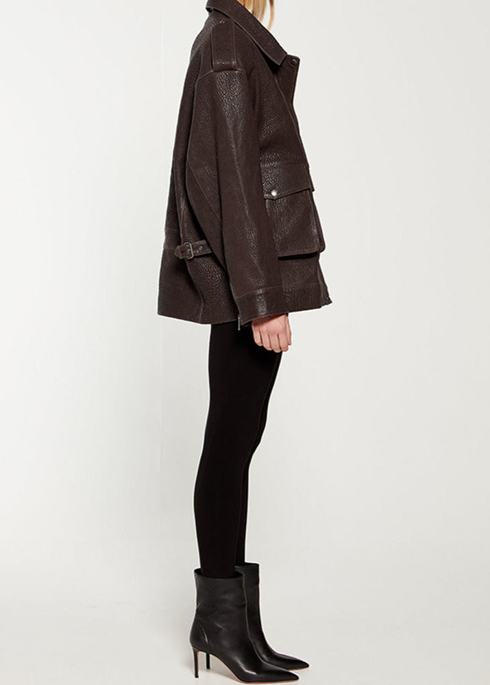 EB | Edge - Dunkelbraune Lederjacke mit Utility-Taschen