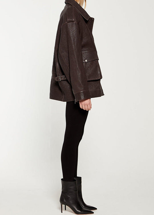 EB | Edge - Dunkelbraune Lederjacke mit Utility-Taschen
