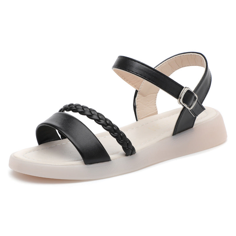Damen Flache Sandalen mit geflochtenem Riemen und verstellbarem Fesselriemen EB