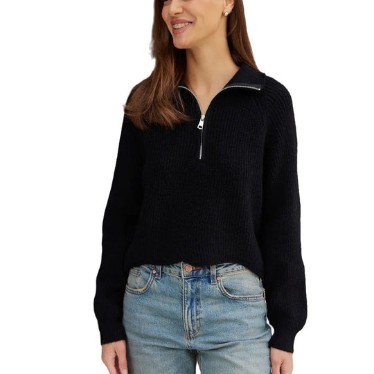 Damen Cozy Pullover mit Kragen und Reißverschluss EB
